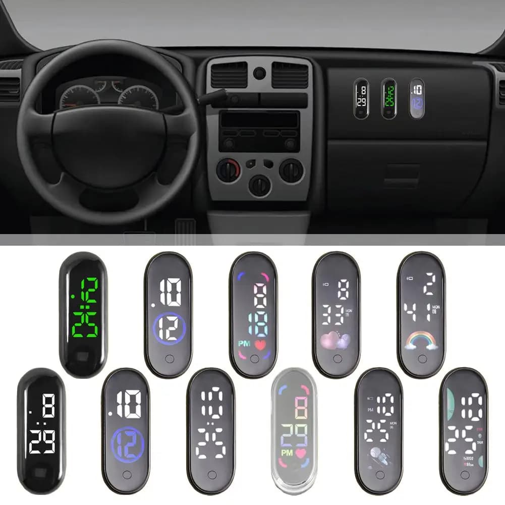 ساعة رقمية للسيارة مع ملصقات شخصية، شاشة LCD، إضاءة خلفية، ملحقات G2M2 - 4