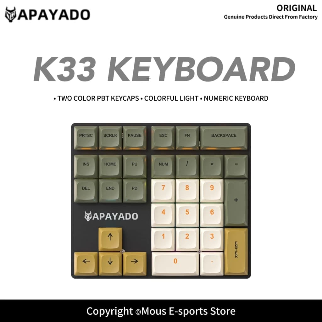 K33 Mechanical Numeric Keypad Blue/Red Switch PBT Keycap APAYADO Compact Wired Numpad for Laptop Users Bankers Financial Traders