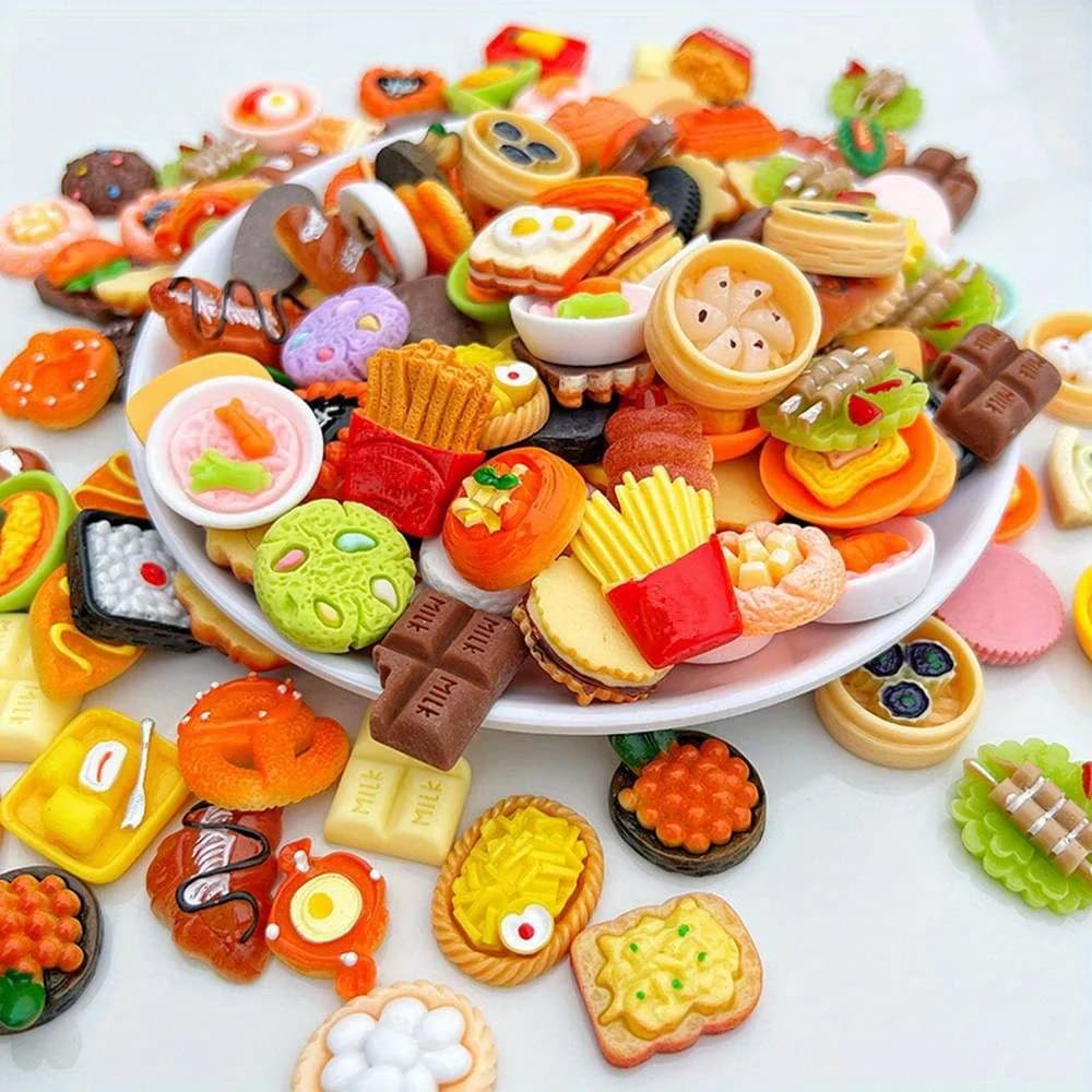 25/50/80Pcs Mini Food Toys Pretend Play Miniature Food for Dollhouse Kitchen Game Party Accessories Mini Play Resin Food Toys - 6