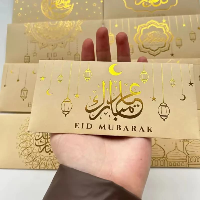 9pcs Eid Mubarak Cash Envelopes Muslim Ramadan Gift Money Bag with Golden Foil Stamping Islamic Eid Al-fitr Invitation Decor