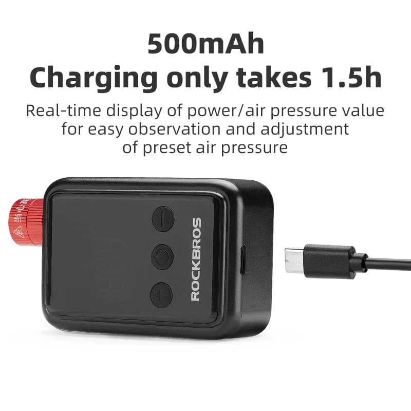 ROCKBROS 150 PSI Portable Pocket Bike Electric Air Pump With Digital Pressure MINI Fast Rechargeable Compressor Tire Inflator - 6