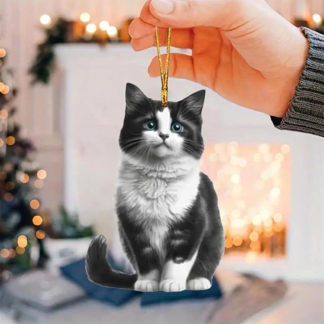 قلادة قط لطيفة معلقة، حلية حيوان واقعية، ديكور معلق لمرآة الرؤية الخلفية، اكسسوارات داخلية للسيارة، هدية للأطفال للحفلات والمنزل - 3