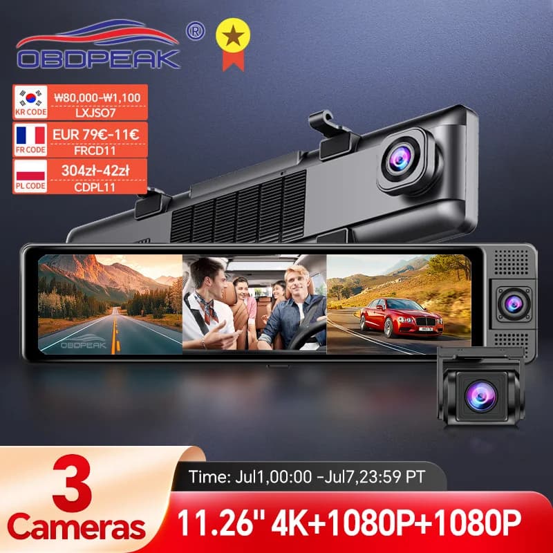 H330 Dash Cam 3 Channel Rearview Mirror Front Inside Rear 4K+1080P+1080P WiFi GPS Dual Lens Car Dvr Camera Infrared Night Vision