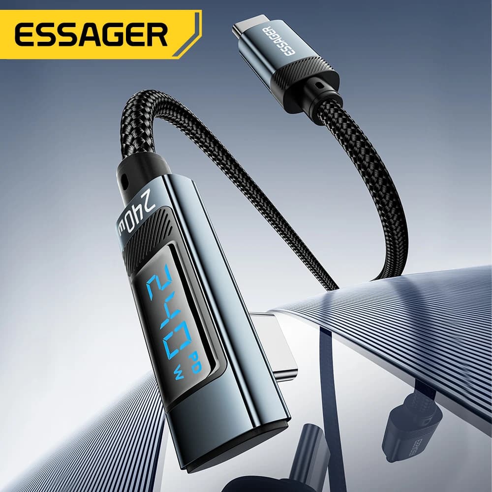 Essager 240W USB Type C Cable 90 Degree Angle PD Fast Charging Charger Wire for iPad MacBook pro Xiaomi Samsung Huawei - 3