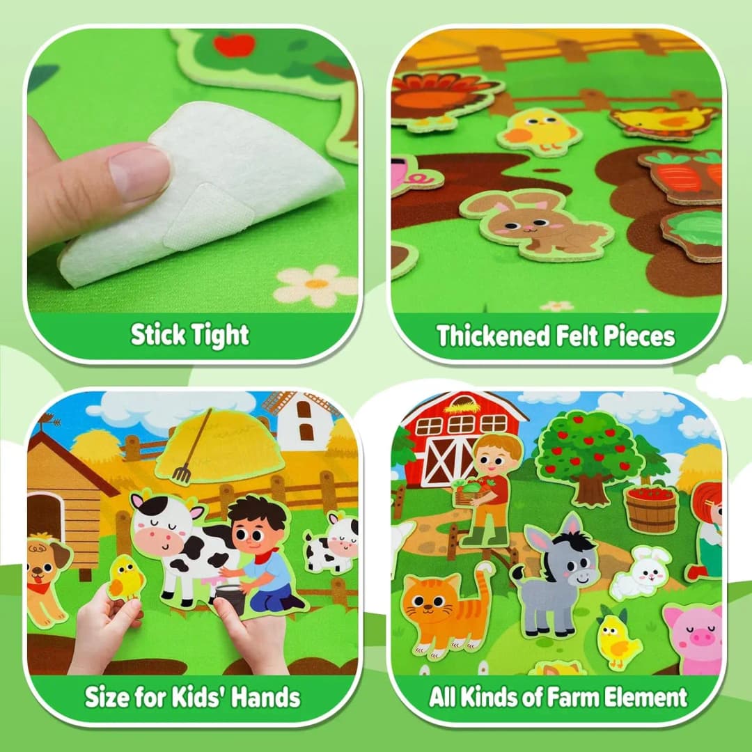Farm Animals Felt Story Board Set Storytelling Early Learning Interactive Play Kit Wall Hanging Puzzle Toys for Toddlers Gifts - 3