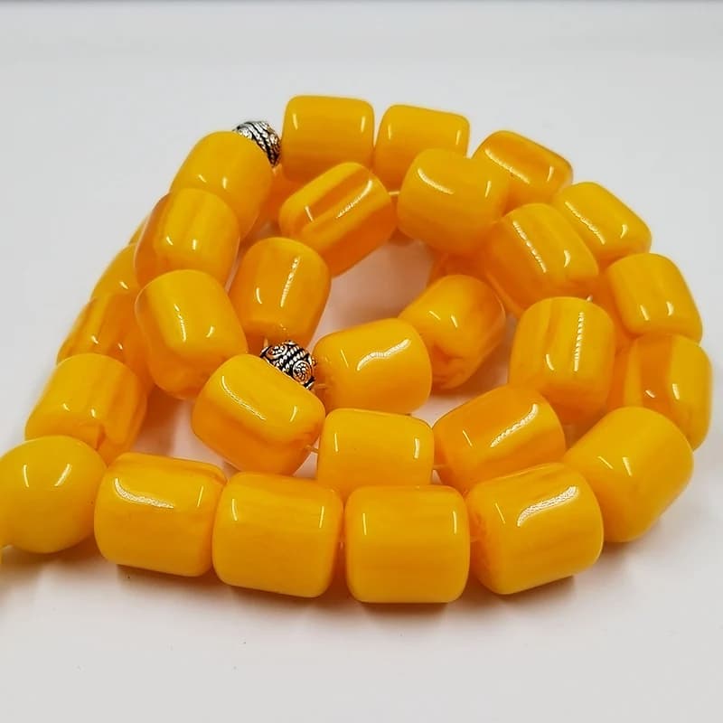 شرابات الفضة التبتية ، تسبيح تصميم تركي ، 33 حبة راتنج أصفر - 3