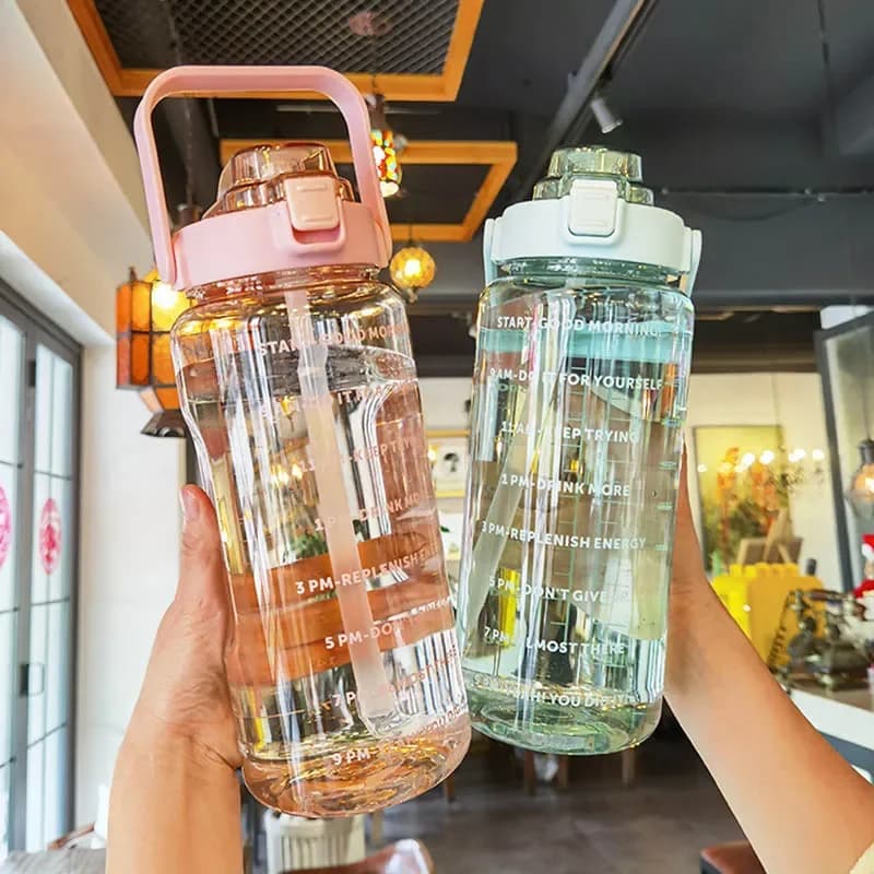 2 Liters Plastic Kettle Large Portable Travel Water Bottle with Straw  Sports Fitness Cup High Value Big Fat Cup Adult Universal - 2