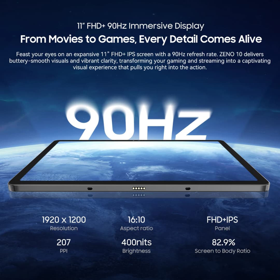 جهاز بلاك فيو زينو 10 اللوحي 5G، معالج T8200، شاشة 11 بوصة FHD+ بمعدل تحديث 90 هرتز، كاميرا 16 ميجابكسل + 13 ميجابكسل، بطارية 8800 مللي أمبير، شحن سريع 18 واط، أندرويد 15 - 5