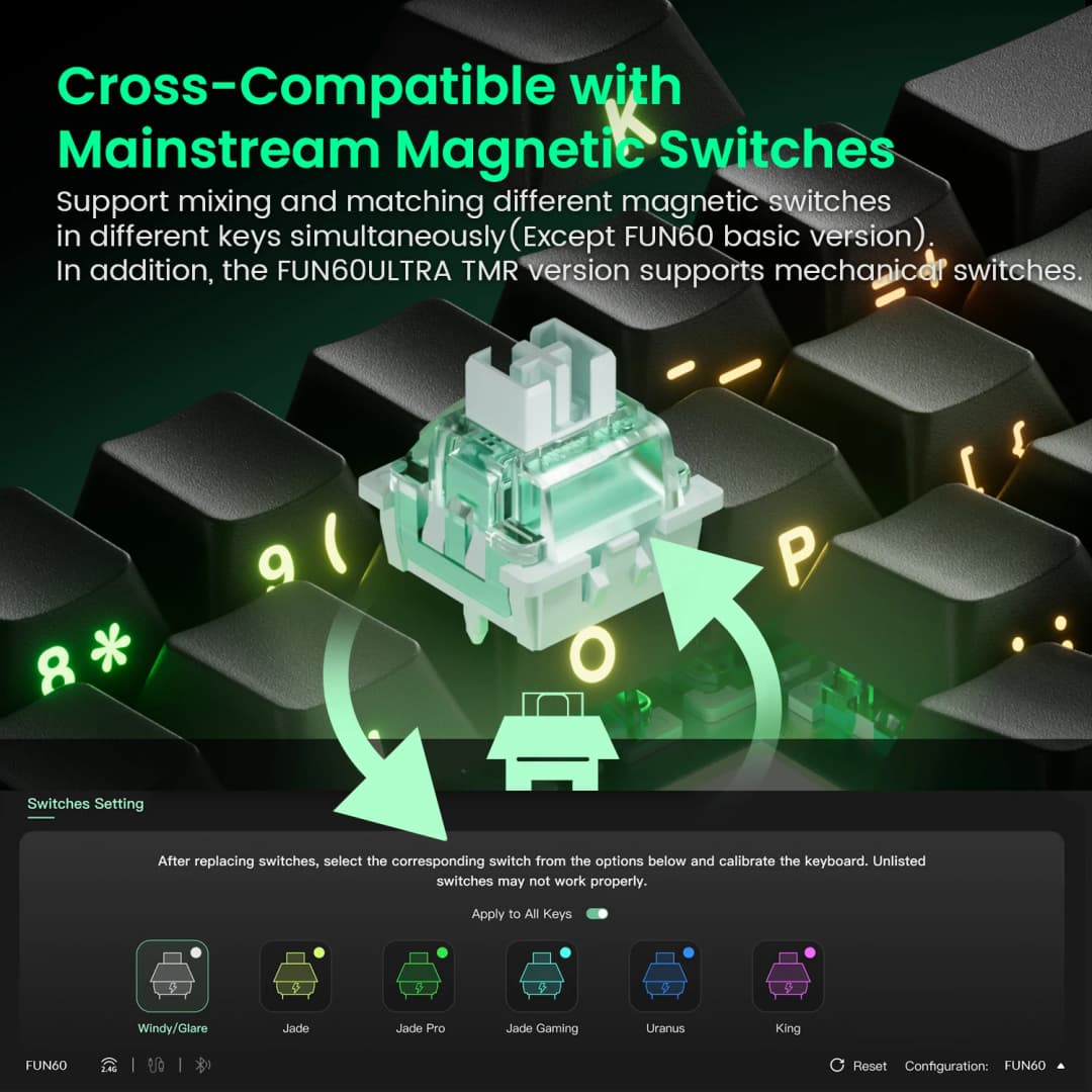 Akko MonsGeek FUN60 لوحة مفاتيح ميكانيكية مع مفاتيح مغناطيسية، 60% تخطيط، زناد سريع 0.01 مللي متر، 8K، إضاءة ARGB HE/TMR، مخصصة - 2