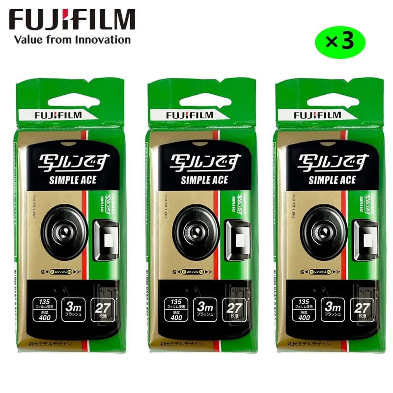 1/3/5pcs Fujifilm SIMPLE ACE ISO 400 35mm Power Flash 27 Photo Exposures Single Use OneTime Use QuickSnap Disposable Film Camera