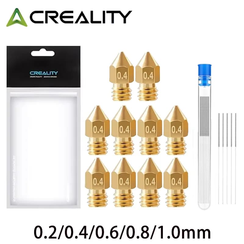 10PCS Creality Official 0.4mm  Nozzles MK8 Extruder Nozzles with Needles Cleaner for Ender 3/3 Pro/3 V2, Ender 5/5 Pro, CR-10