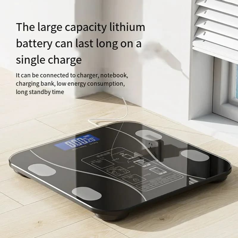 مقياس دهون الجسم الذكي الدقيق مع منفذ USB، مقياس وزن إلكتروني صغير رقمي منزلي لقياس الوزن والدهون - 4