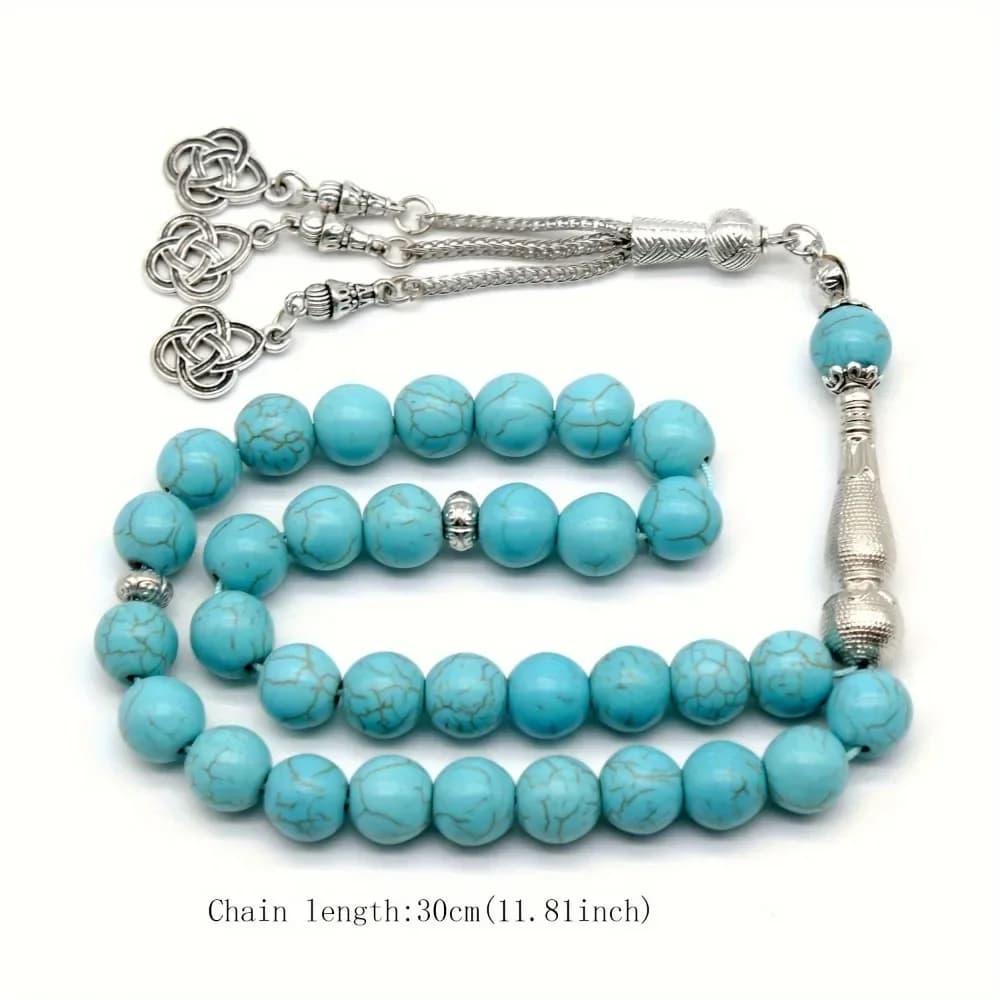 , Islamic Worship Rosary, Handcrafted Resin Beads with Tassels Bracelet Turkey Turquoise Muslim Prayer Beads Hand Beading - 3