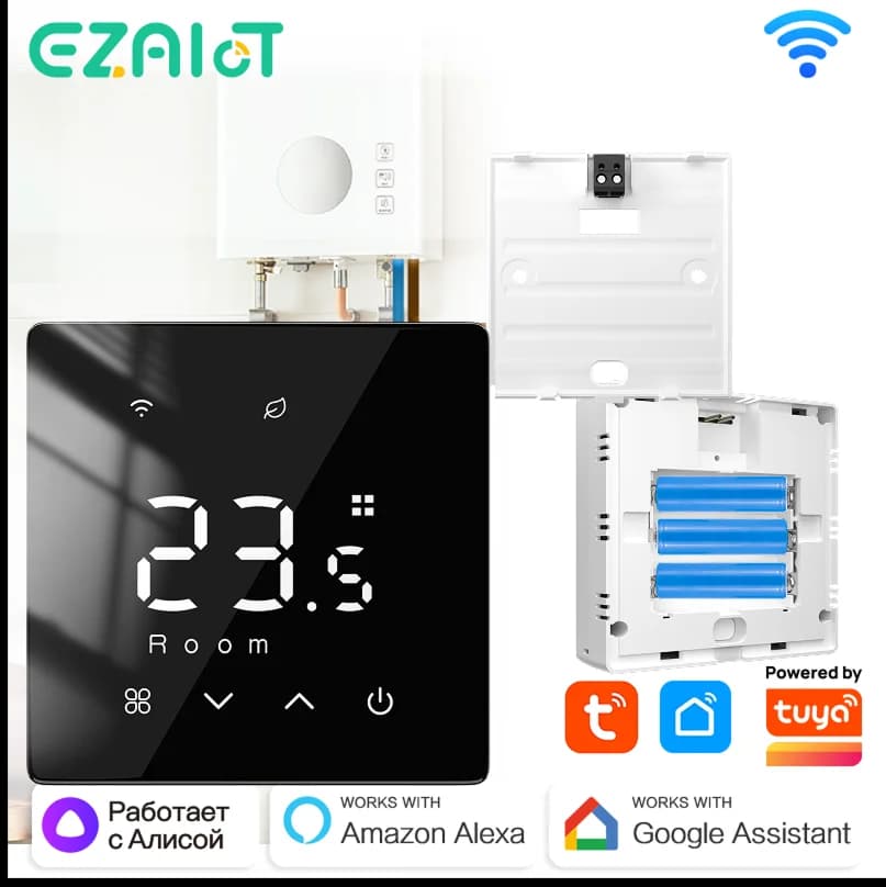 Smart Wireless Gas Boiler Thermostat Tuya WiFi Zigbee Daily Programmable Battery Powered Temperature Controller Alexa Google Hom