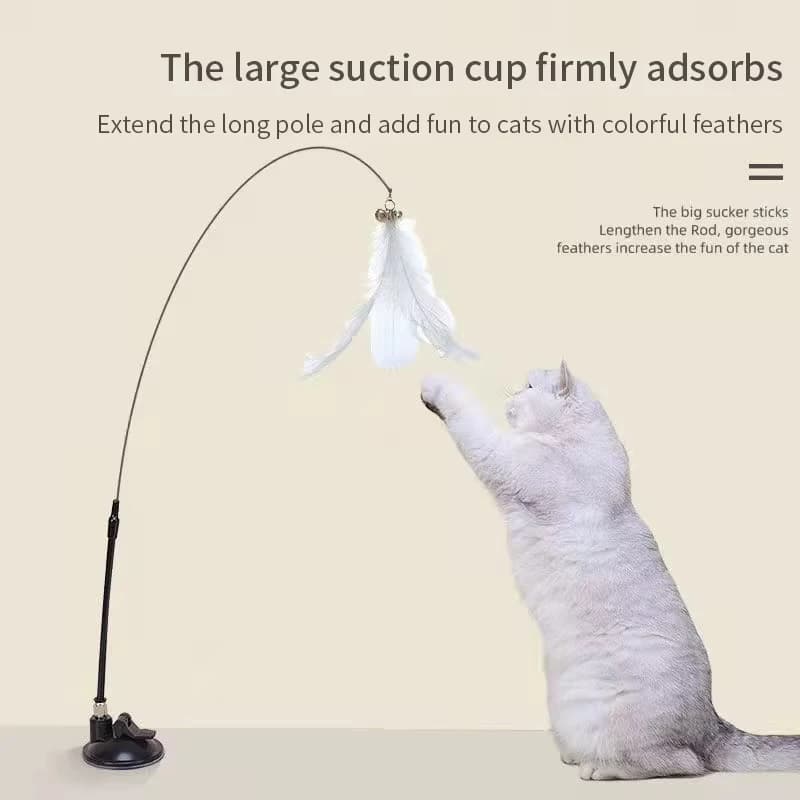 Interactive Cat Toy Handfree Cat Stick Kitten Playing Teaser Wand Toy Suction Cup Feather Wand Pet Supplies Simulation Feather - 5