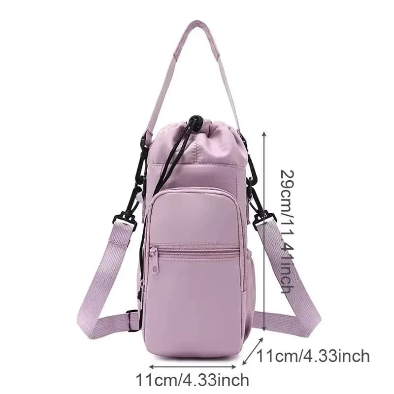 حقيبة زجاجات مياه محمولة مع حزام قابل للتعديل، أكواب حرارية معزولة، غطاء حماية، جيب للهاتف، مثالية للسفر والرياضة الخارجية - 6