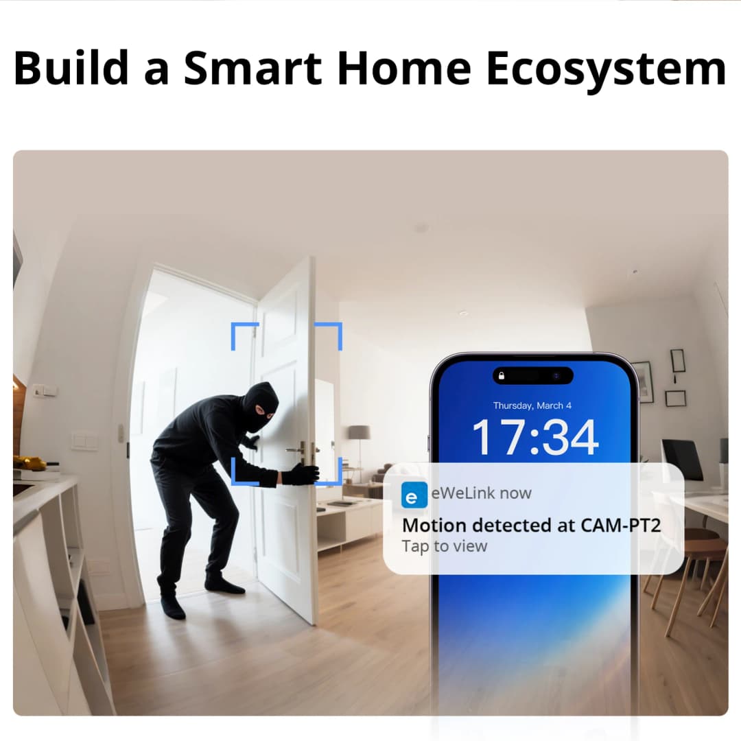 SONOFF CAM PT2 كاميرا أمان منزلية ذكية رؤية ليلية ذكية عرض بانورامي 360 درجة مراقبة عن بعد بدقة HD مع تفاعل في الوقت الفعلي - 6