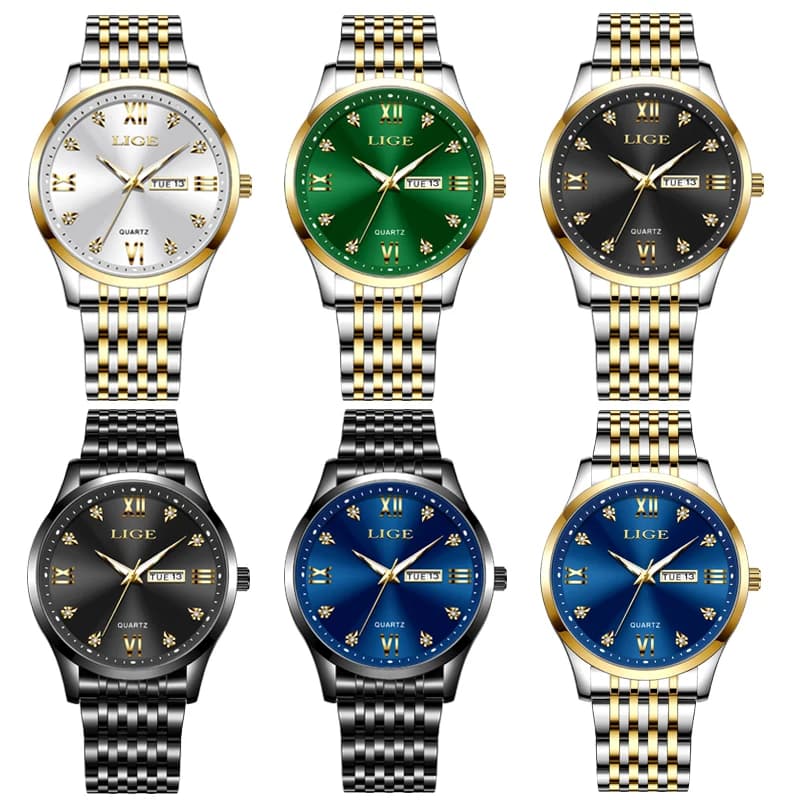 ساعات LIGE الجديدة للسيدات مقاومة للماء ساعة ألماس أعمال موضة سوار للنساء كرونوغراف كوارتز مضيء بسيط وعارض - 6