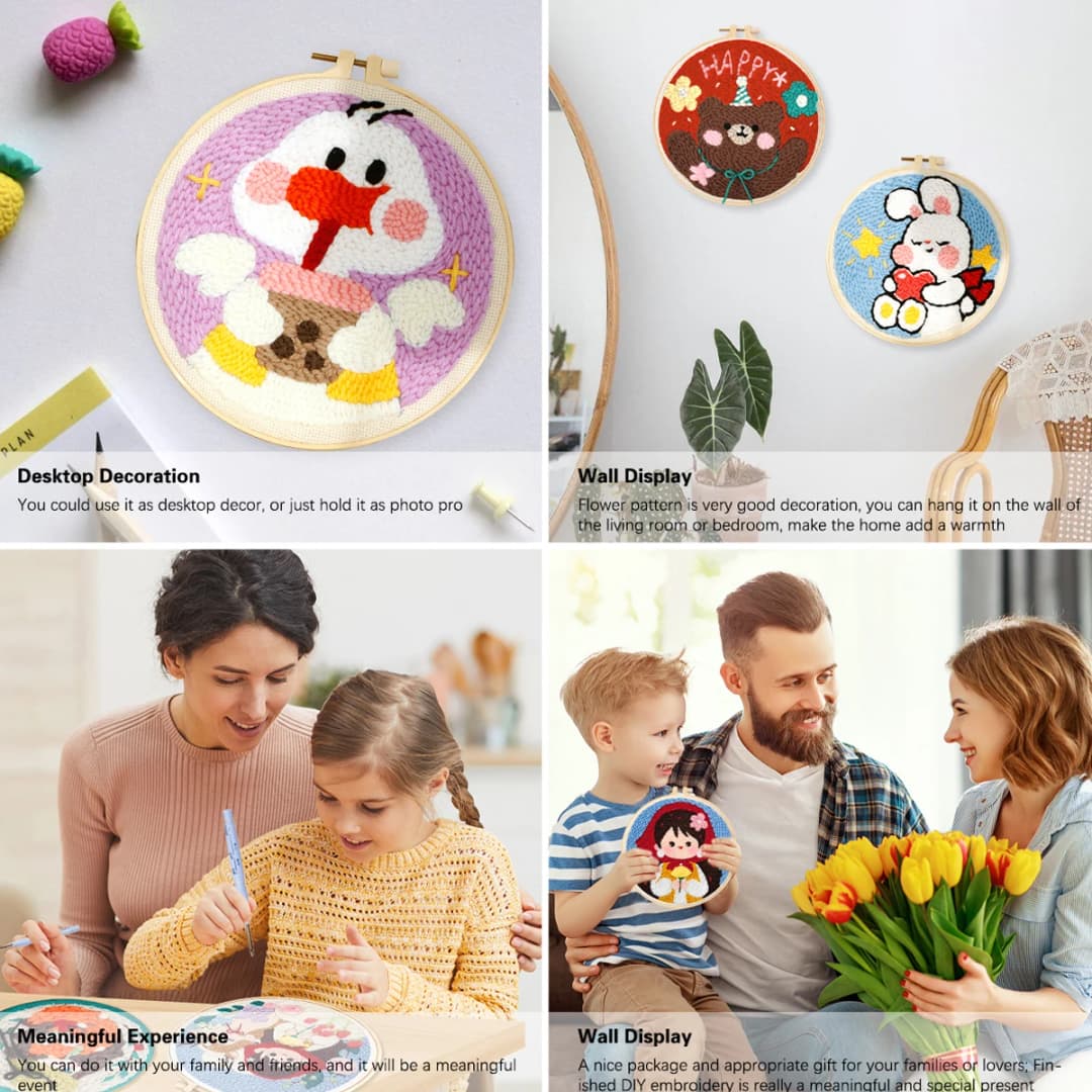 مجموعات إبرة لكمة DIY للمبتدئين، حيوان لطيف مع تطريز على شكل حلقة، مجموعة إبرة كلاسيكية، هدية مهرجان الزرافة - 6