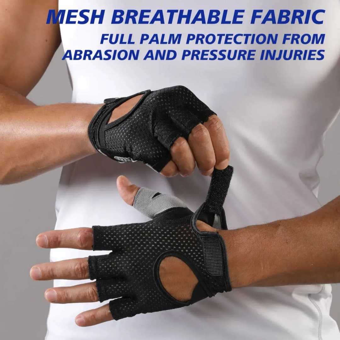 قفازات رياضية نصف إصبع من فيبوسي، قابلة للتنفس، مقاومة للانزلاق، مبطنه لراحة اليد، مناسبة لرفع الأثقال وركوب الدراجات والقيادة للرجال والنساء - 4