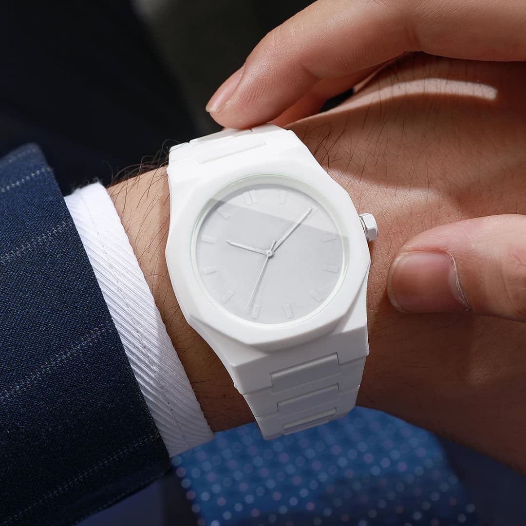 مجموعة ساعات كوارتز للرجال من قطعتين، ساعة رياضية بحزام بلاستيك، ريلوج هومبر (بدون علبة) - 4