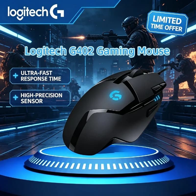 Original Logitech G402 Hyperion Fury Gaming Mouse,400 IPS Fusion Engine,8 Buttons Lightweight 4000 DPI Wired USB for FPS/MOBA PC