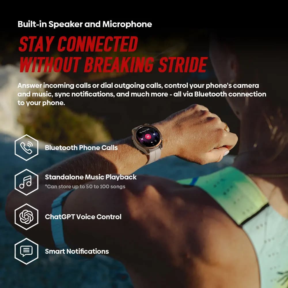 ساعة ذكية زيبليز ستراتوس 4 برو، GPS، شاشة AMOLED، تنزيل خرائط مجاني، كشاف ضوئي بلونين، تخزين موسيقى - 5