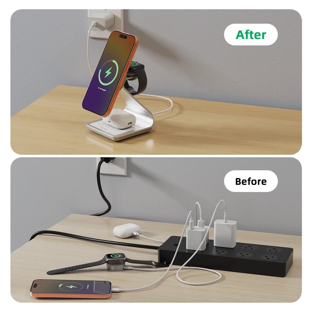 Bonola Magnetic 3 in 1 Wireless Charger for iPhone 17/16/15/13/14/12 30W Wireless Charging Station for Apple Watch/AirPods Pro - 4