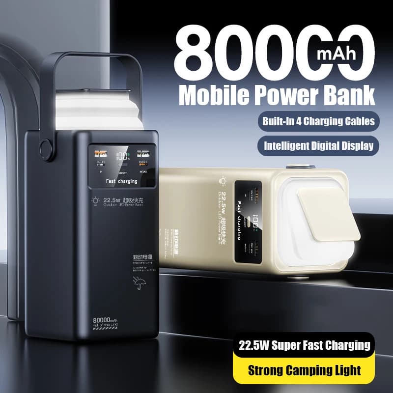 80000mAh Large Capacity Portable Outdoor Emergency Power Supply Built-in Cable And Camping Light Suitable For IPhone And Samsung