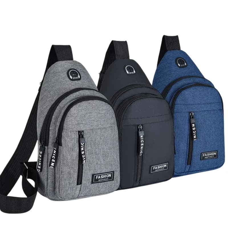 Men's Bag Solid Color Men's Chest Bag Outdoor Casual Fashionable Small Satchel Canvas Handbag Zipper Messenger Fashion Bags - 3