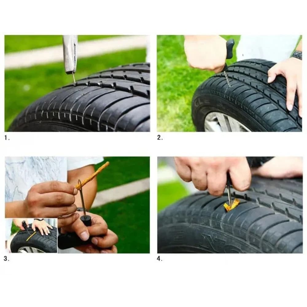 Car Tire Repair Tool Set with Glue and Rubber Stripes Tools for Car and Motorcycle Tubeless Tyre Puncture - Quick Repairing Kit - 2