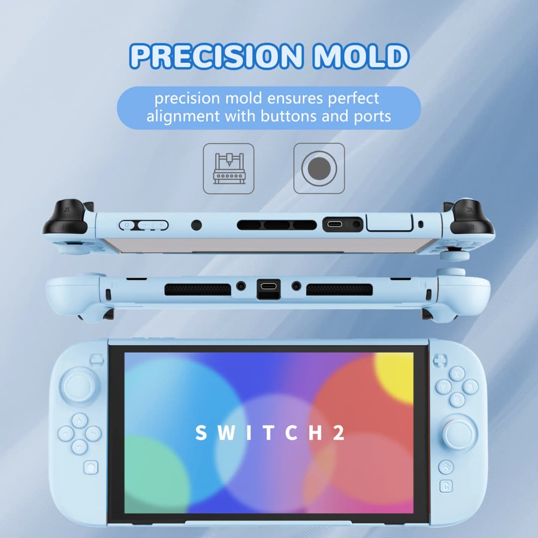 PlayVital Solid Color Protective Case for Nintendo Switch 2, Anti-Scratches Hard Shell Dockable Grip Cover with  Foldable Stand - 5