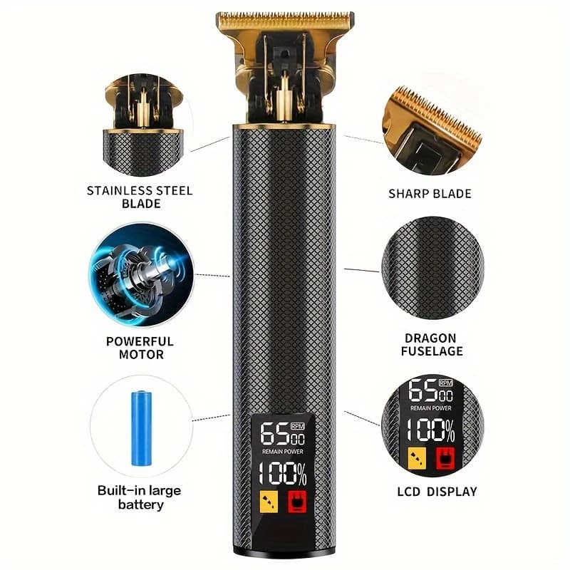 مجموعة ماكينة قص الشعر الاحترافية العتيقة وأدوات قص الشعر اللاسلكية القابلة لإعادة الشحن للرجال، ماكينة تشذيب اللحية مع - 2