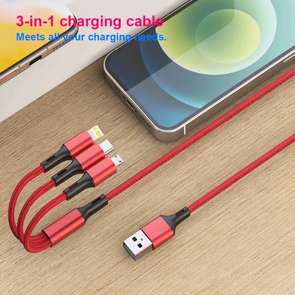 3In1 كابل شحن سريع الحبل آيفون Xiaomi مايكرو USB نوع C كابل الشاحن متعدد المنافذ متعددة USB شحن سلك خط 1.2 متر - 3