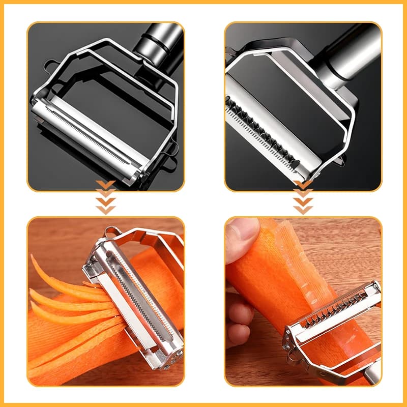 4in1 Vegetable Peeler Stainless Steel Melon Planer Multiple-Function Double-Head Peeler Household Kitchen Cucumber Slicer Tool - 4