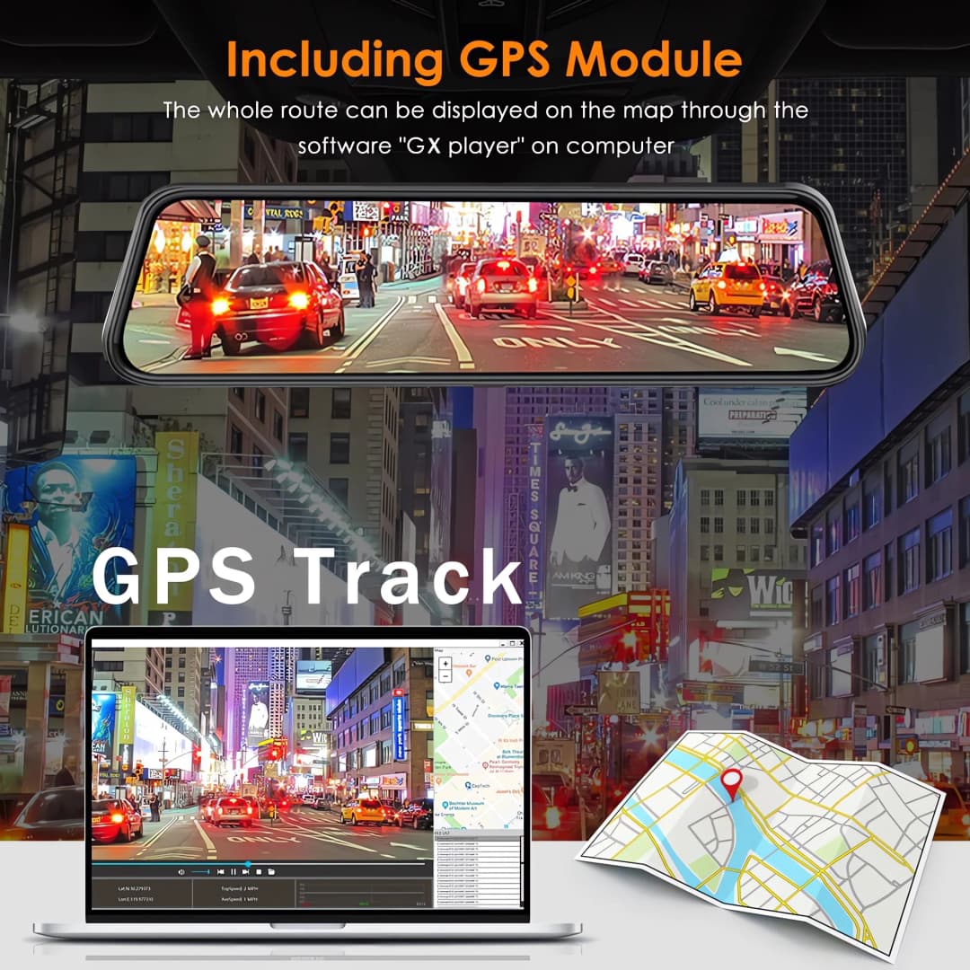 كاميرا سيارة 10 بوصة بدقة 4K 2160P مع نظام تحديد المواقع وواي فاي، جهاز تسجيل فيديو رقمي بمرآة بعدسة مزدوجة، شاشة IPS، مسجل قيادة، مرآة رؤية خلفية - 2