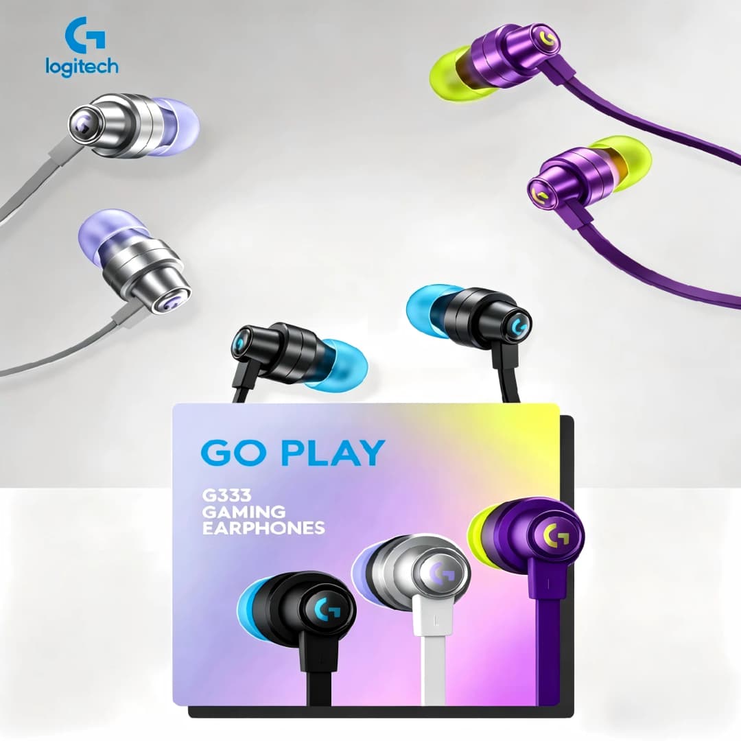سماعات أذن سلكية Logitech G333 مع ميكروفون وعزل الضوضاء لأجهزة الكمبيوتر والهواتف المحمولة مع محول Type-C