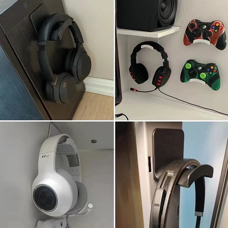 Universal Wall Mounted Headphone Stand Gaming Controller Holder Headset Display Rack Under Desk Hanger Hook For Earphone - 2