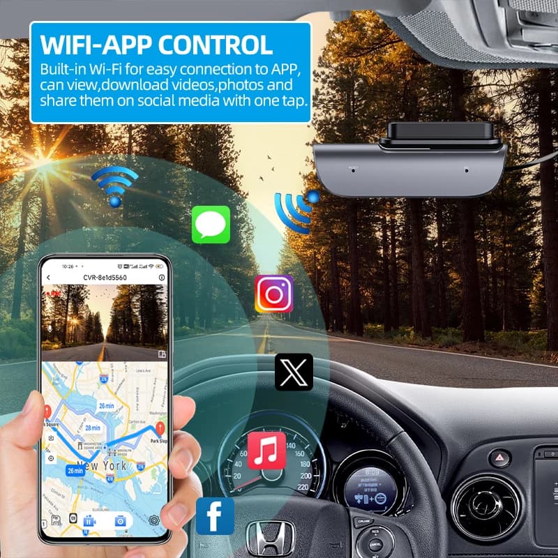 كاميرا داش E-ACE 4K UHD مع تسجيل فيديو رقمي، رؤية ليلية، نظام تحديد المواقع، واي فاي، ومراقبة مواقف السيارات 24 ساعة - 3