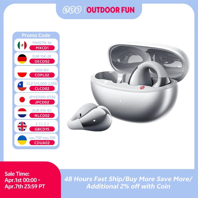 سماعات أذن لاسلكية مفتوحة QCY Crossky C30S بدقة عالية مع LDAC وبلوتوث 6.0 ومشبك أذن لسماعات الأذن الرياضية OWS بمدة تشغيل 40 ساعة