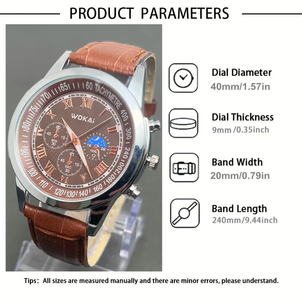 Wokai Brand Leisure Business Male Watch Quartz Sports Casual Leather Men's Relogio Clock Elegant Casual Relojes Cheap - 4