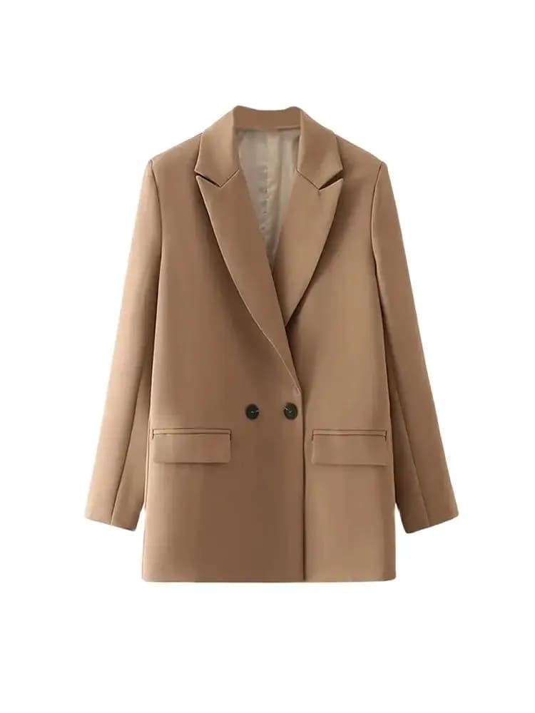 Women Chic Office Lady Double Breasted Blazer Vintage Coat Fashion Notched Collar Long Sleeve Ladies Outerwear Stylish Tops - 4