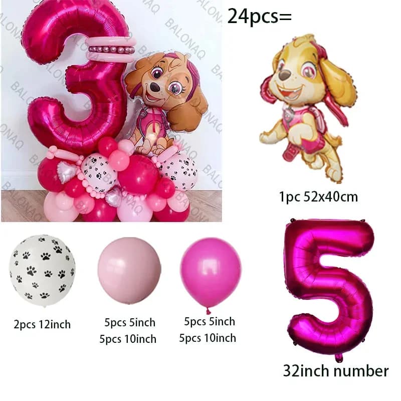24pcs Cartoon Paw Patrol Ryder Chase Marshall Skye Aluminum Foil Balloon Children's Birthday Decoration Party Supplies Toy Gift - 6