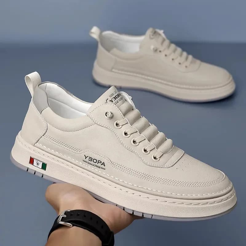 أحذية رجالية كاجوال سهلة الارتداء، جلدية، قابلة للتنفس، متعددة الاستخدامات، بلون سادة، نعل مطاطي مريح، موضة الخريف