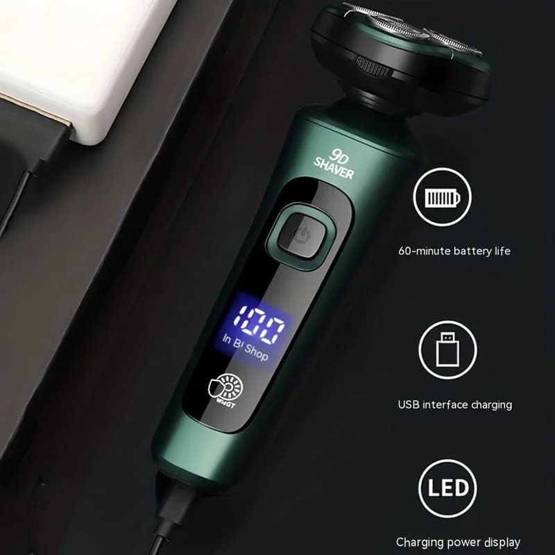 ماكينة حلاقة كهربائية جديدة بشاشة عرض رقمية LED وشفرات ثلاثية عائمة قابلة للشحن عبر USB وغسل متعددة الوظائف سكين اللحية - 2