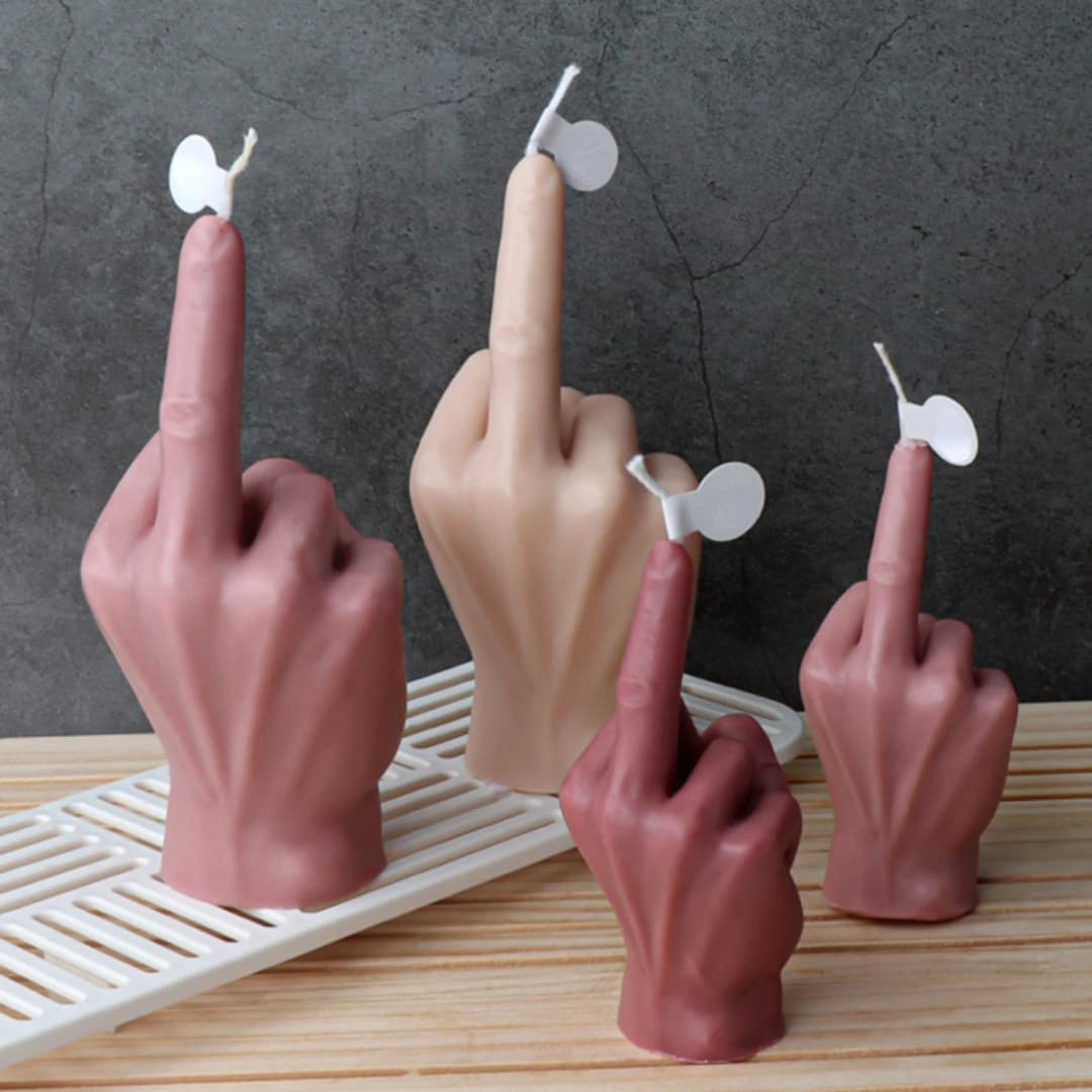 Creative Love Middle Gesture Candle Making Set Human Hand Heart Finger Soap Resin Silicone Mould Chocolate Desk Decor Gag Gifts - 5
