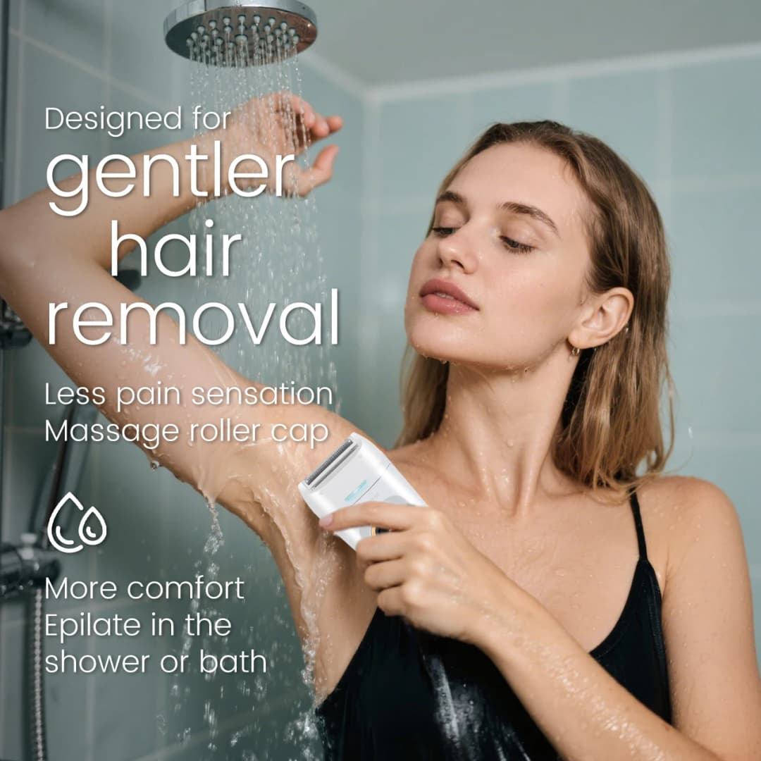 Hatteker 2-في-1 ماكينة إزالة الشعر النسائية المحمولة للعناية بالساقين والجسم والإبطين والوجه مقاومة للماء IPX7 - 6