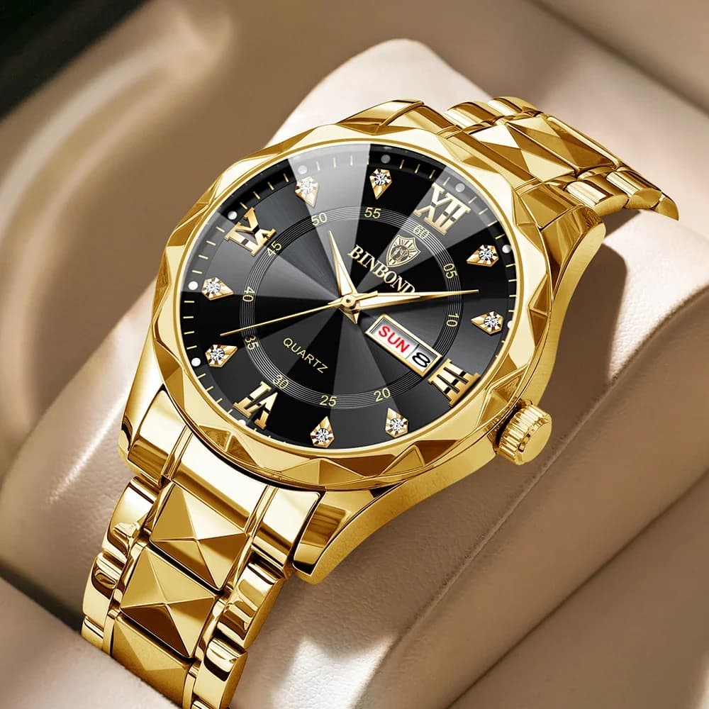 Binbang B2521 Men's Watch Waterproof Night Glow Double Calendar Watch Men's Business Quartz Watch Diamond Pointed Glass - 2