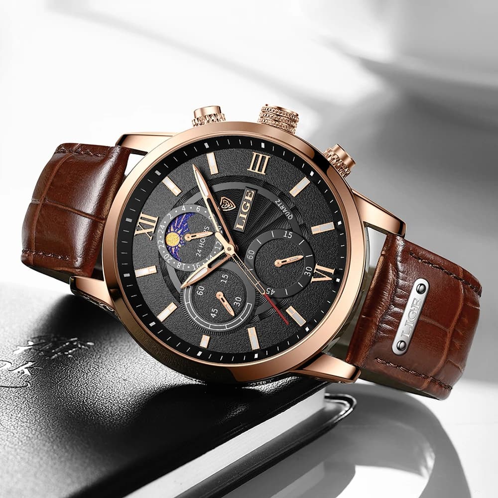 Men's Watches LIGE Top Brand Luxury Men WristWatch For Men Leather Quartz Watch Sports Waterproof Male Clock Relogio Masculino - 2