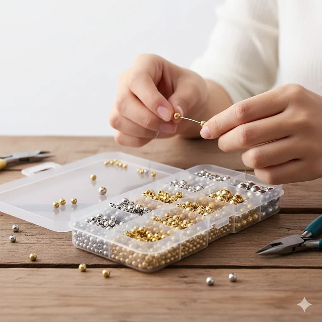 950 قطعة 3/4/6/8/10MM خرزات فضفاضة مستديرة ذهبية وفضية CCB مجموعة صندوق DIY لصنع الإكسسوارات والأساور والعقود - 5